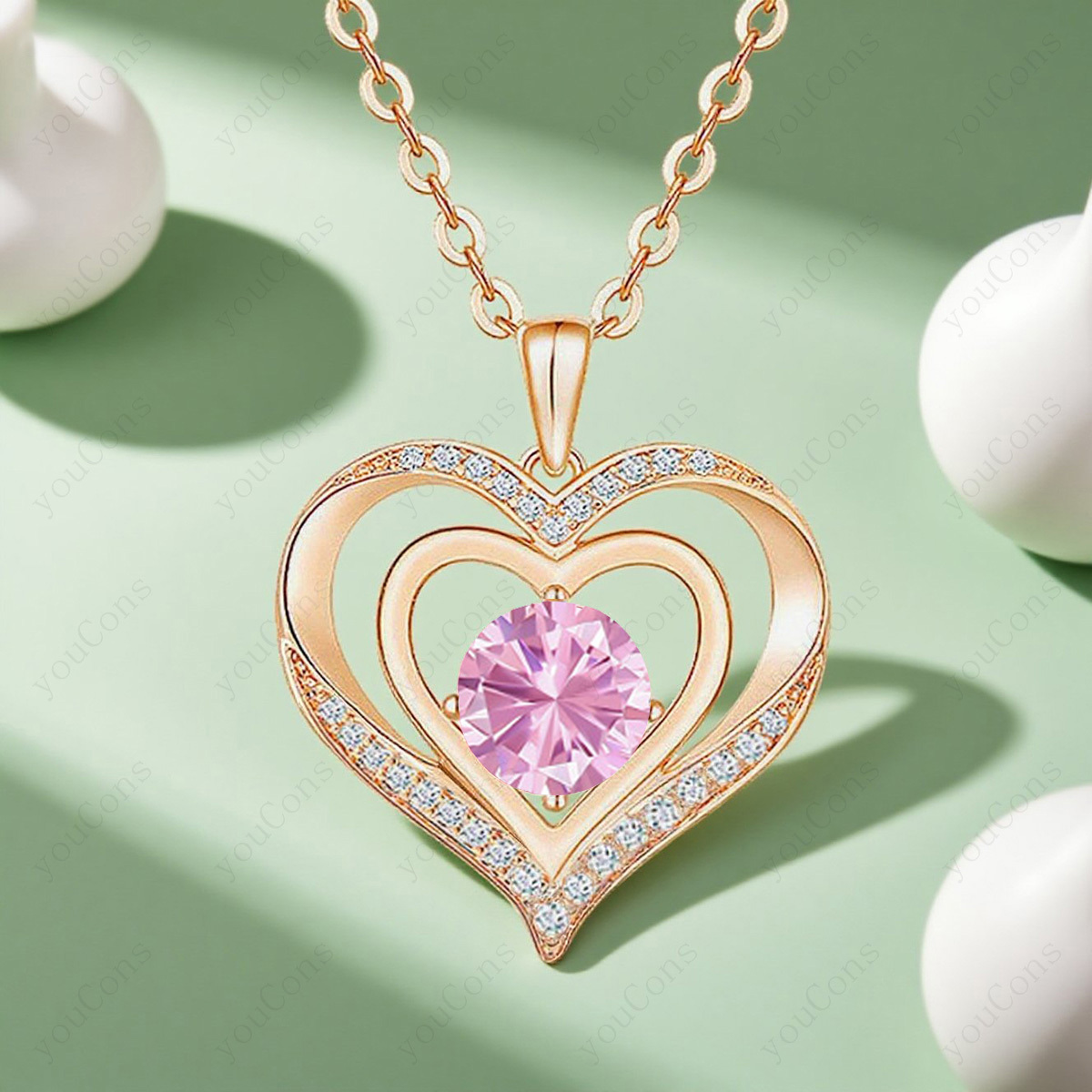 Women's Pink Synthetic Zirconia Birthstone Necklace Gift Box